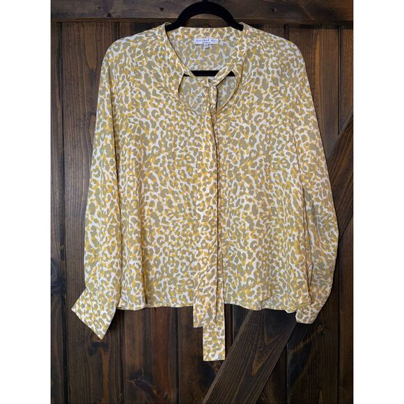 Anthropologie Current Air Leopard Animal Print Tie Neck Blouse - Picture 1 of 8
